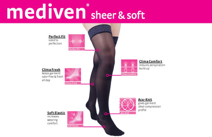 mediven sheer & soft 30-40 mmHg thigh lace topband closed toe standard